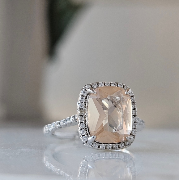 Champagne Cushion Cut Gemstone ring, 925 Sterling Silver Charmed Aroma - Picture 4 of 6